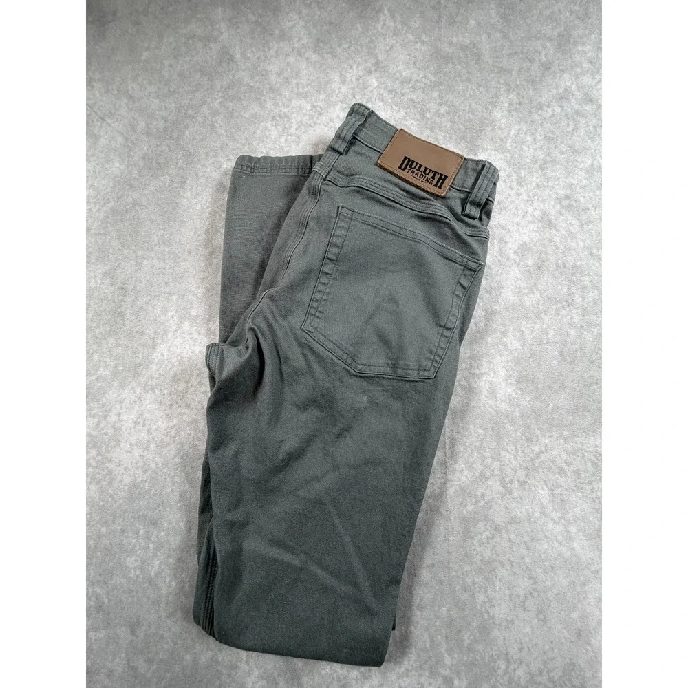 Duluth Trading Flex Fire Hose Mens 30x34 Work Pants Gray Cotton Canvas Slim Fit